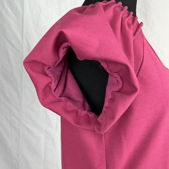 BCBG MAXAZRIA Plum Dress with Smocked Shoulders and Balloon Sleeves Size Large - Picture 3 of 6